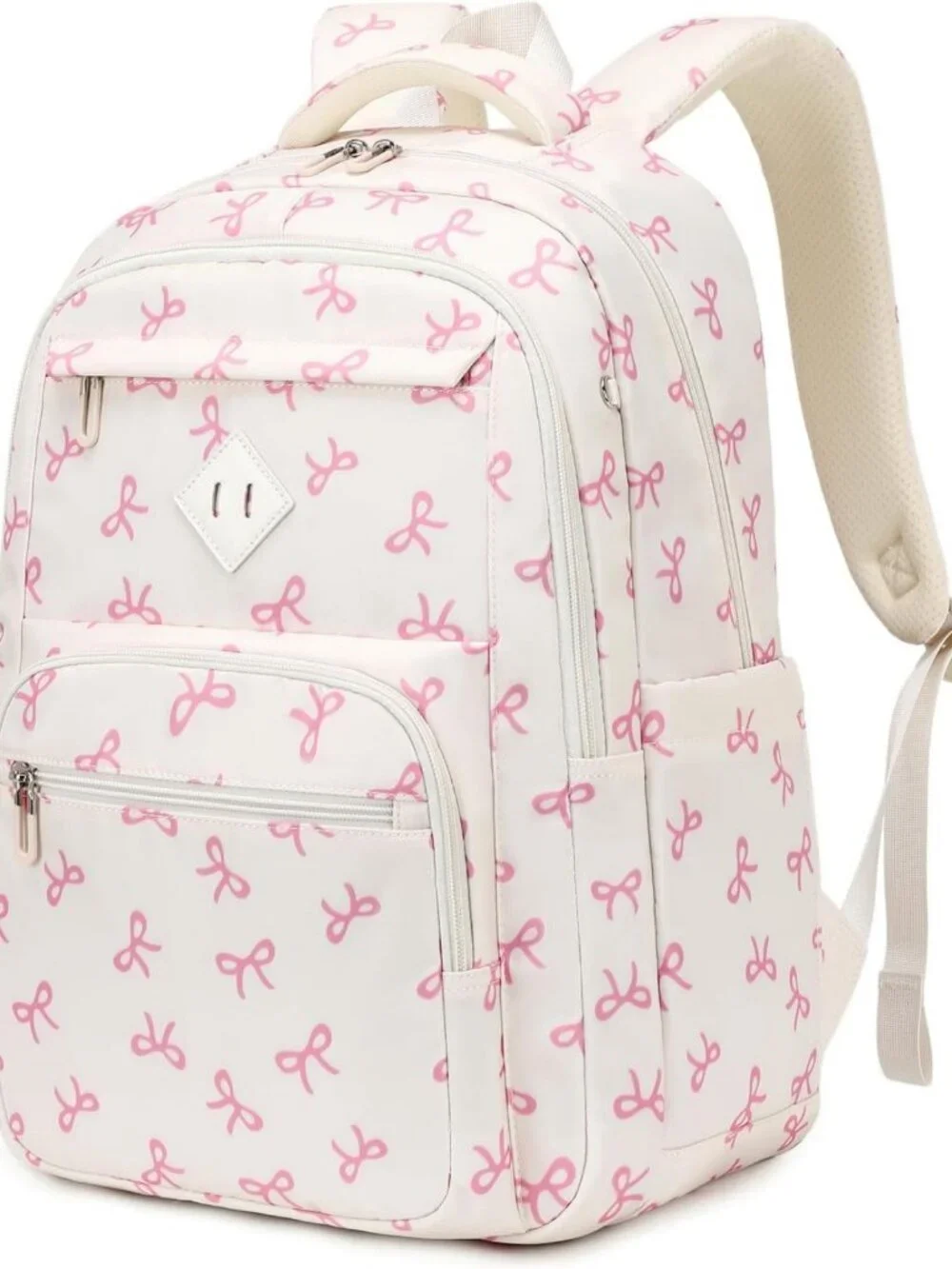 Lightweight Girls Backpack, Multi-Pocket College Bookbag, Travel Backpack, Beige